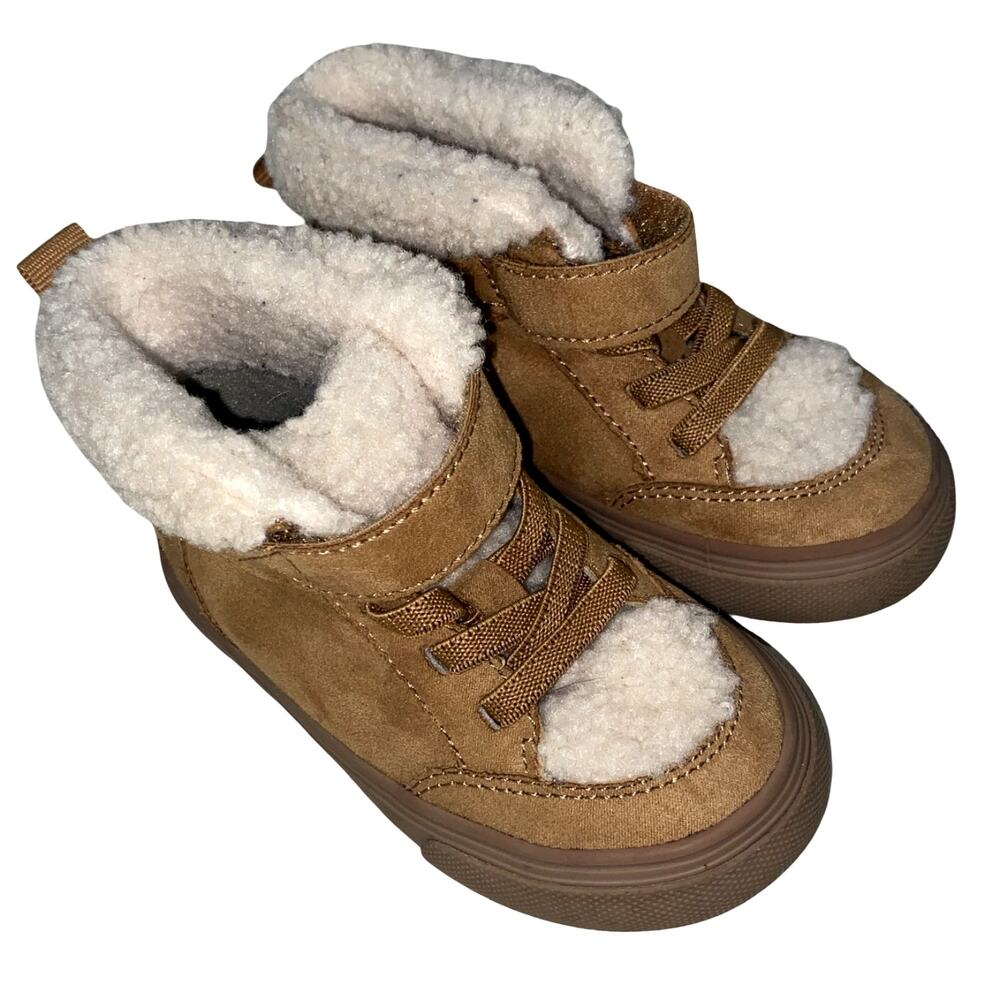 Wonder Nation Baby Toddler Fur Lined Tan Suede Boots Size 6